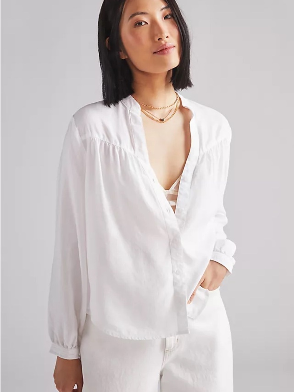 Anthropologie cloth & stone White Long-Sleeve Button Down Blouse Size M